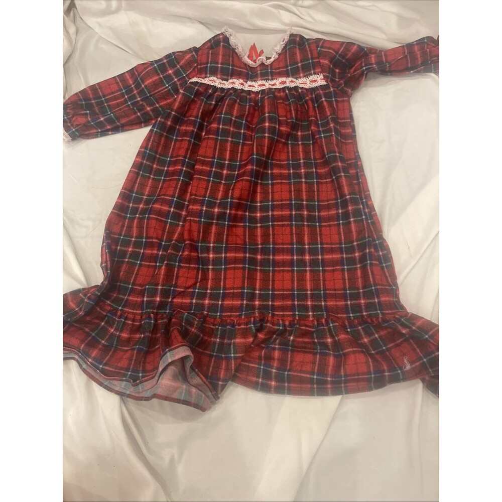 Vintage 80s 90s flannel plaid nightgown Christmas Photos 18 months Starting Out